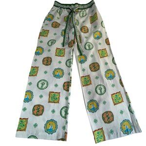 Maison d’Amelie Linen Blend Wide Leg Pants Print Pockets Medium